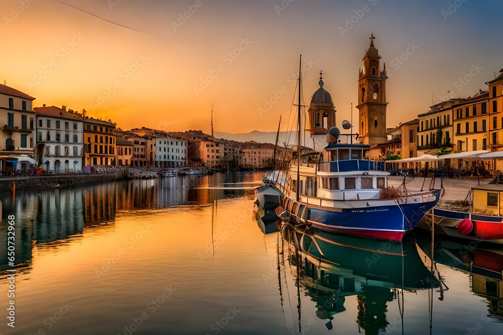 Naklejka premium city at sunset