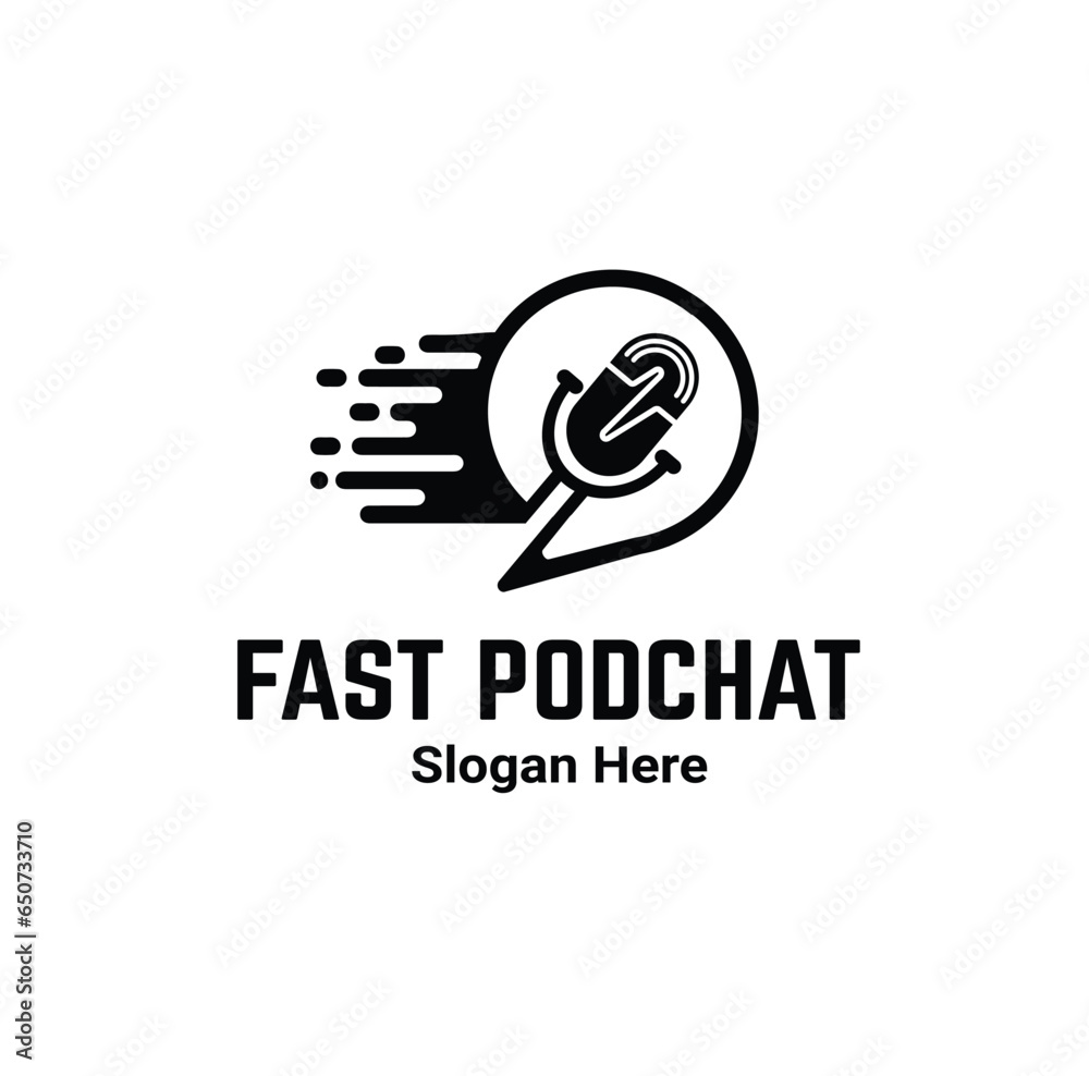 Fast Podcast With Chat Symbol Logo Design. Fast Podcast With Chat Symbol Logo Design.