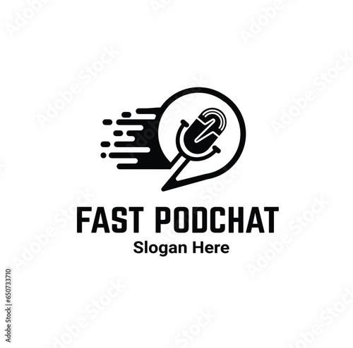 Fast Podcast With Chat Symbol Logo Design.
