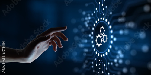 Billede på lærred Gears icon automation process workflow technology concept on screen