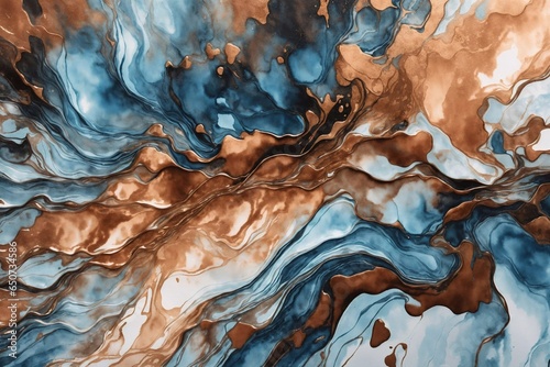 Serenade in Brown and Blue: Abstract Liquid Art. Pastel Liquid Symphony: Light Brown and Blue Abstract Art