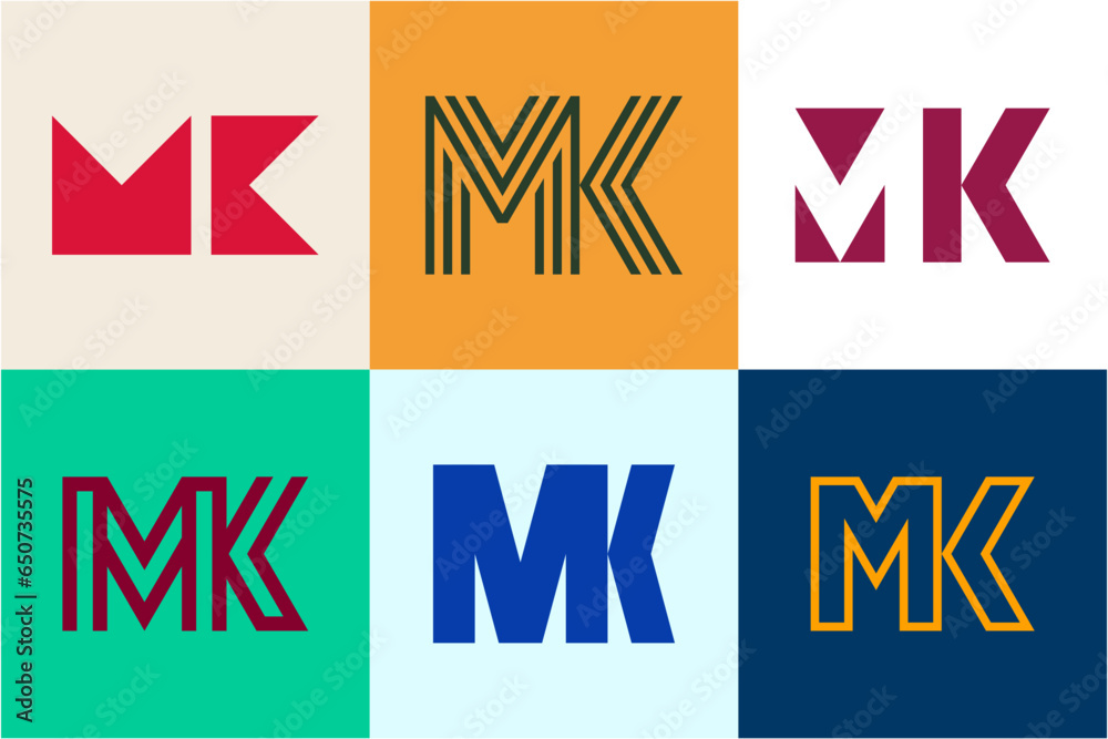 Set of letter MK logos. Abstract logos collection with letters. Geometrical abstract logos