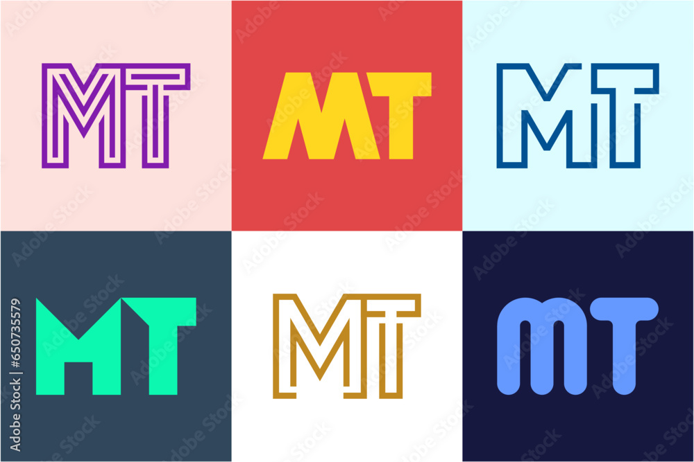 Set of letter MT logos. Abstract logos collection with letters. Geometrical abstract logos