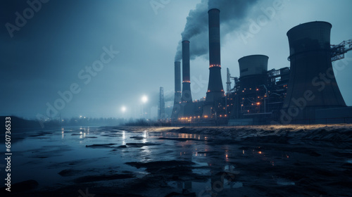 A bustling coal-fired power plant, producing electricity from coal combustion photo