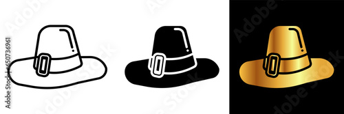 Foto Pilgrim Hat Icon, an icon featuring a Pilgrim hat, symbolizing the early settlers of America and the historical significance of the Pilgrims in shaping the nation's history