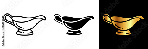 Gravy Boat Icon, an icon representing a gravy boat, a vessel traditionally used to serve delicious gravy or sauces alongside meals.