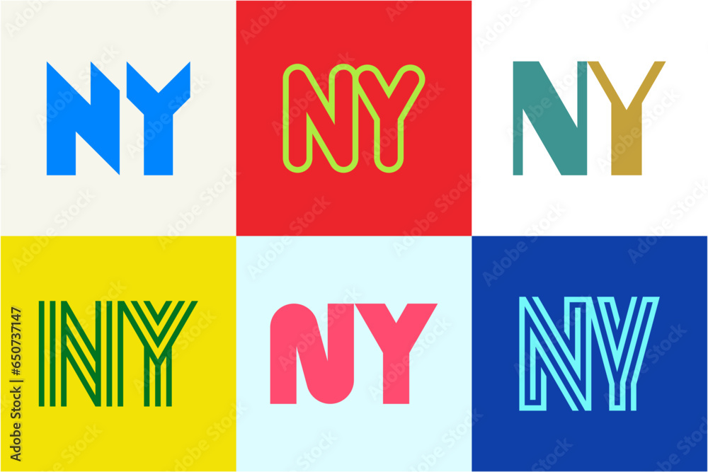 Set of letter NY logos. Abstract logos collection with letters. Geometrical abstract logos Set of letter NY logos. Abstract logos collection with letters. Geometrical abstract logos