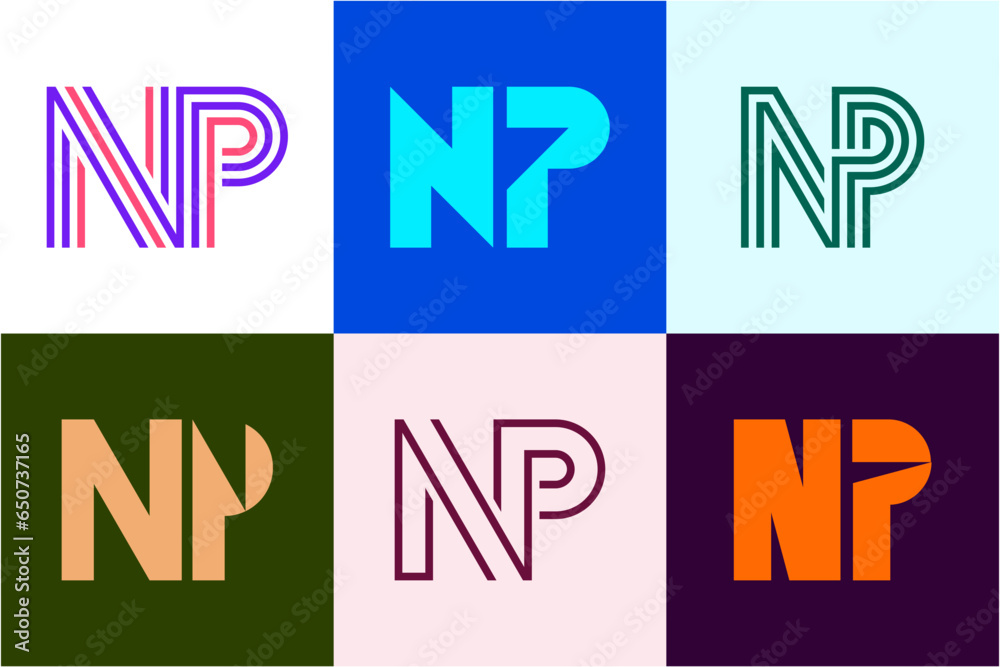 Set of letter NP logos. Abstract logos collection with letters. Geometrical abstract logos Set of letter NP logos. Abstract logos collection with letters. Geometrical abstract logos