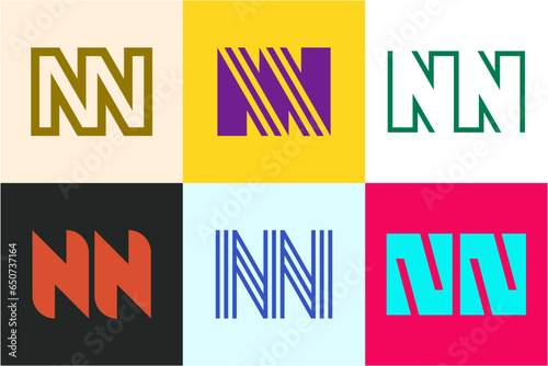 Set of letter NN logos. Abstract logos collection with letters. Geometrical abstract logos