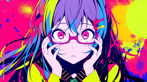 Tsundere dating beautiful anime girl, screenshot, bright colors background