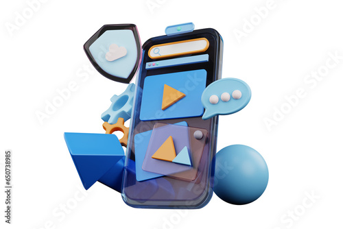 3D rendering Phones and other objects float in the air. future technology concept