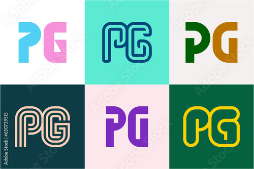 Set of letter PG logos. Abstract logos collection with letters. Geometrical abstract logos