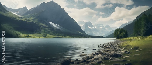 Landscape of mountains and river