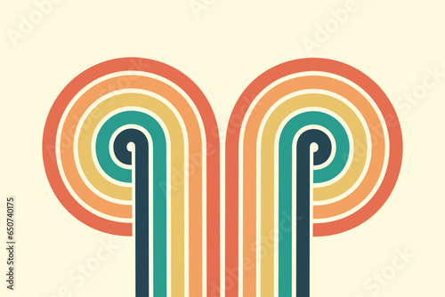 Abstract background of rainbow groovy Wavy Line design in 1970s Hippie Retro style. Vector pattern ready to use for cloth, textile, wrap and other.