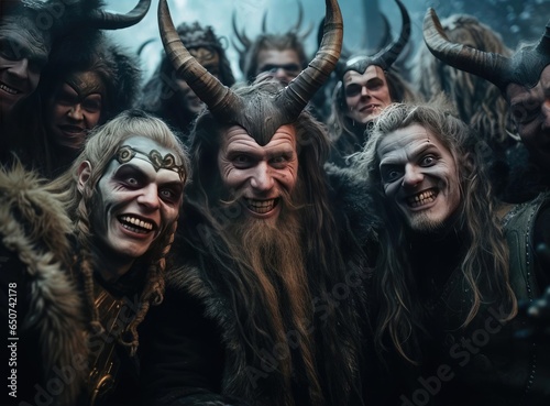 A group of people with horns at the Krampus Night festival