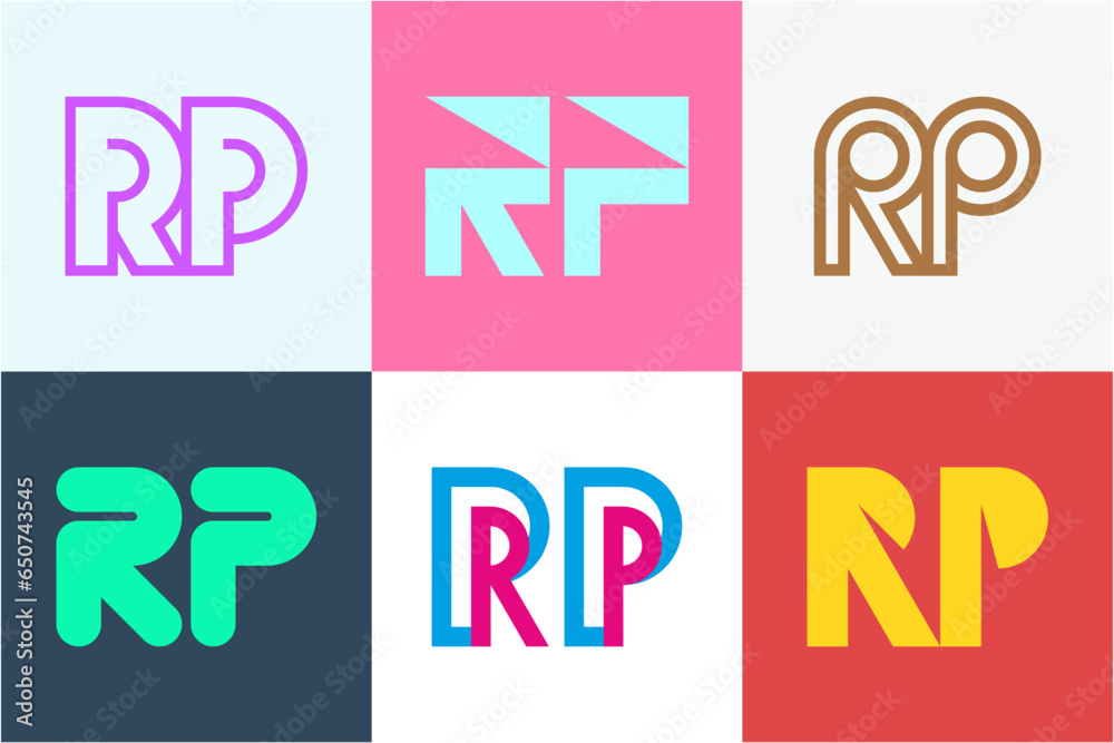 Set of letter RP logos. Abstract logos collection with letters. Geometrical abstract logos Set of letter RP logos. Abstract logos collection with letters. Geometrical abstract logos