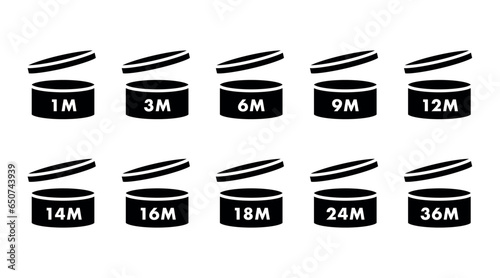 PAO cosmetics icons. Period after opening symbol. Vector illustration.