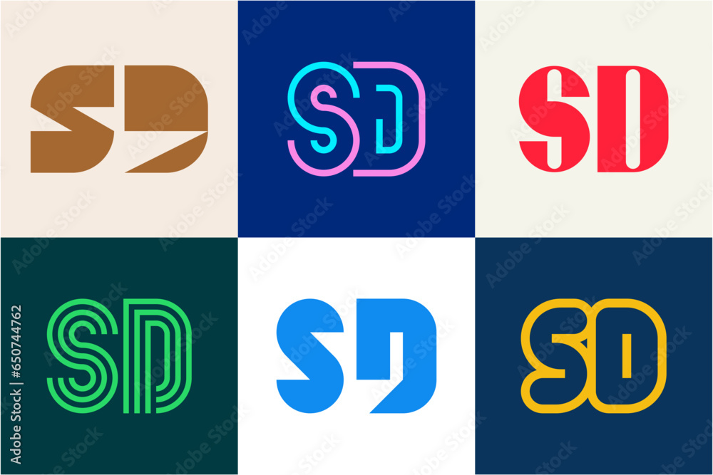 Set of letter SD logos. Abstract logos collection with letters. Geometrical abstract logos Set of letter SD logos. Abstract logos collection with letters. Geometrical abstract logos