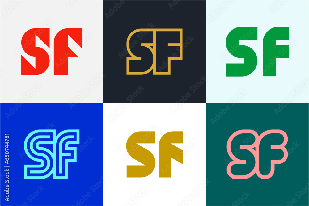 Set of letter SF logos. Abstract logos collection with letters. Geometrical abstract logos Set of letter SF logos. Abstract logos collection with letters. Geometrical abstract logos
