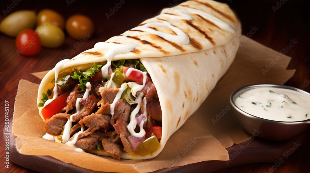 Shawarma A mouthwatering Middle Eastern dish - A vibrant and colorful
