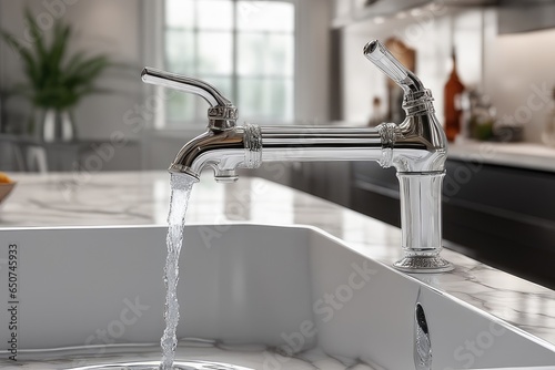 water flowing from faucet in bathroom