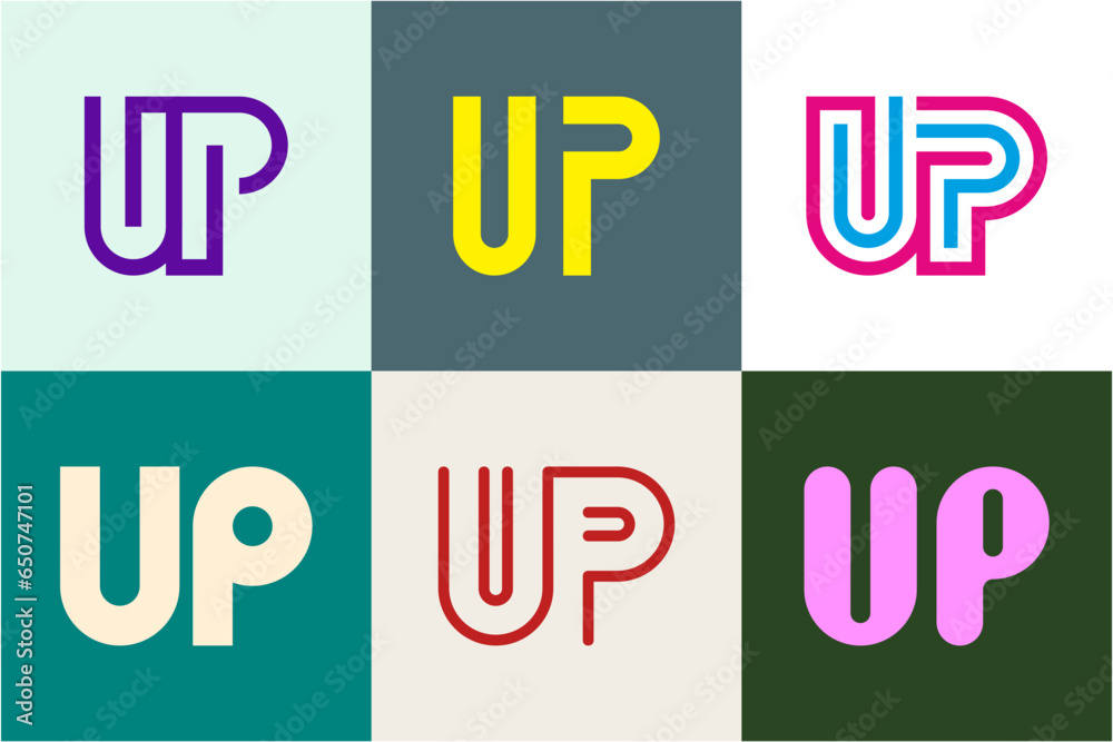 Set of letter UP logos. Abstract logos collection with letters. Geometrical abstract logos Set of letter UP logos. Abstract logos collection with letters. Geometrical abstract logos