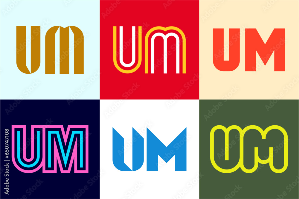 Set of letter UM logos. Abstract logos collection with letters. Geometrical abstract logos Set of letter UM logos. Abstract logos collection with letters. Geometrical abstract logos