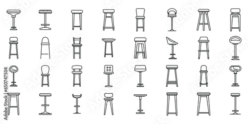 Bar stool icons set outline vector. Chair club. Furniture cafe photo