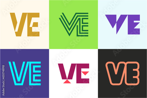 Set of letter VE logos. Abstract logos collection with letters. Geometrical abstract logos photo