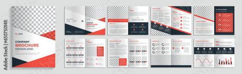 Corporate Brochure Template Design. Company Profile Booklet Layout With Red Accents