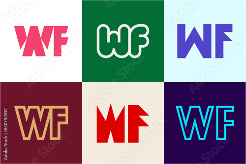 Set of letter WF logos. Abstract logos collection with letters. Geometrical abstract logos