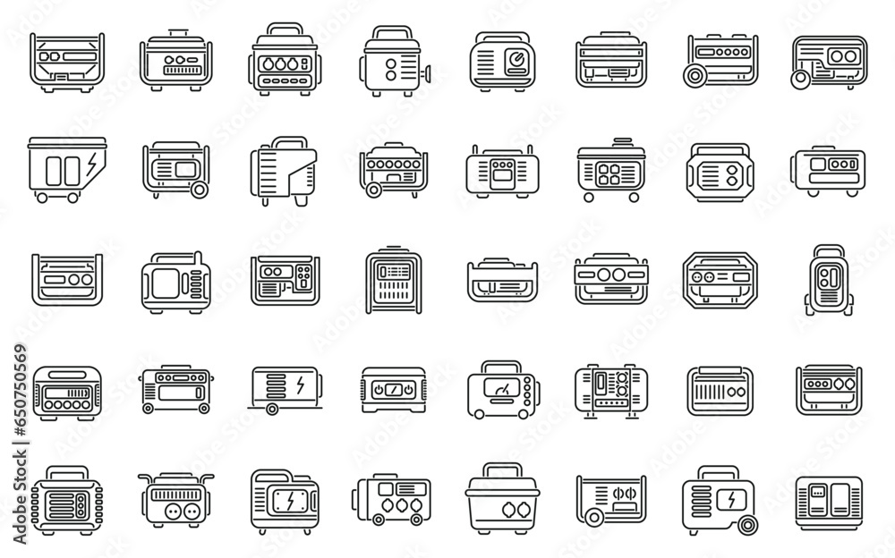 Power generator icons set outline vector. Electric engine. Power equipment
