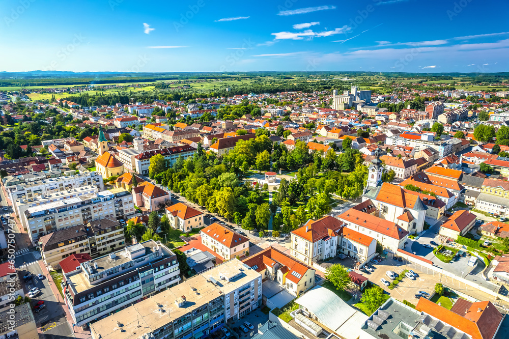 Town of Bjelovar scenic park and city center aerial view