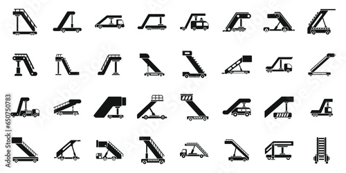 Airplane stairs icons set simple vector. Engine plane. Arrival staff