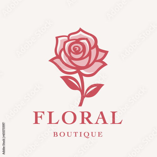 Flower icon. Rose logo. Floral emblem. Botanical boutique symbol. Vector illustration.