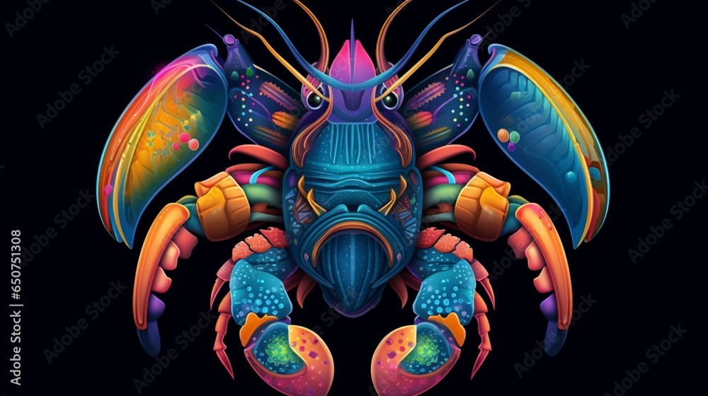 a hip colorful Lobster head design with a futuristic.Generative AI