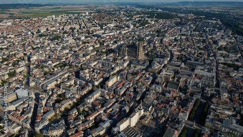 Aerial around the city Reims in France on a sunny day 