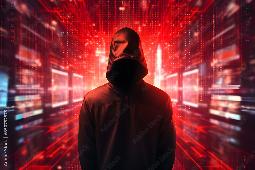 Silhouette for an anonymous hacker, illustration for cybercrime and cyberattack
