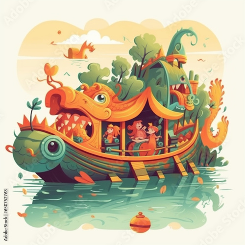 cartoon chinese dragon boat festival