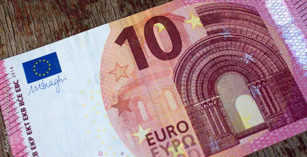 Ten euro close-up. The national currency of the European Union Ten euro close-up. The national currency of the European Union