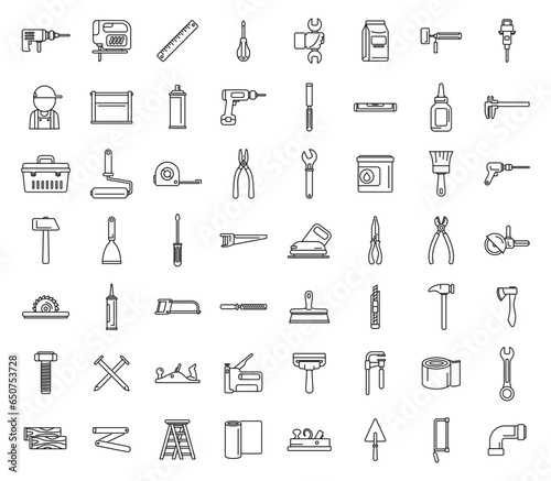 DIY repair icons set outline vector. Work repair. House interior