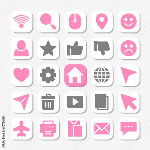 Essentials icons in glyph style for user interface, mobile and website design. Including wifi, star, rating, love, home, and others.
