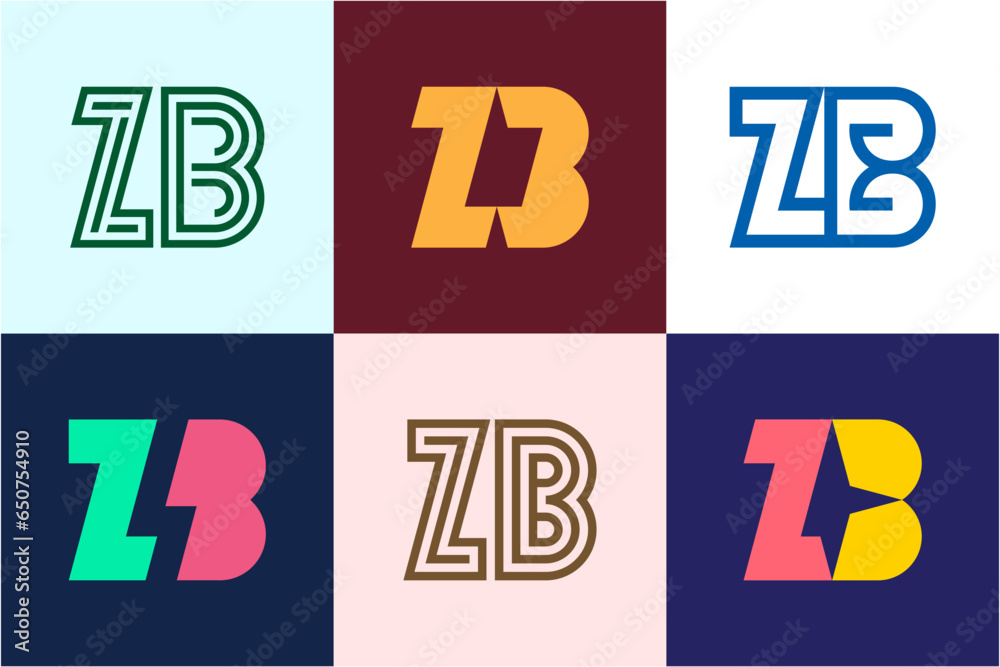 Fototapeta premium Set of letter ZB logos. Abstract logos collection with letters. Geometrical abstract logos