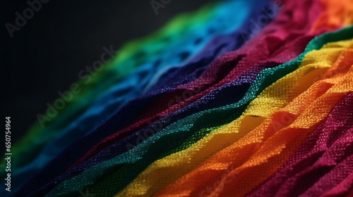 Rainbow abstract fabric texture, close up, for pride day month background. Generative AI 