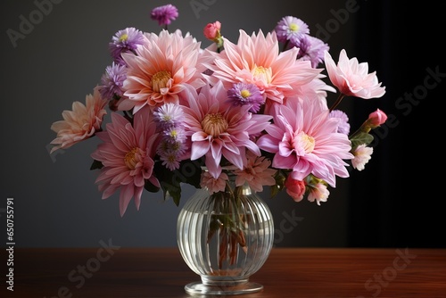 Vase with beautiful bouquet of flowers on table