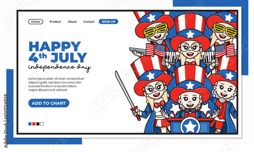 happy 4th July independence day landing page with aunt sam vector character photo