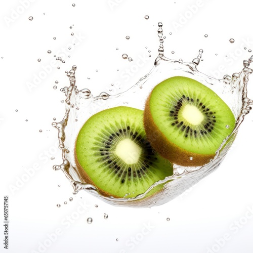 Kiwi floating in water isolated on white background
