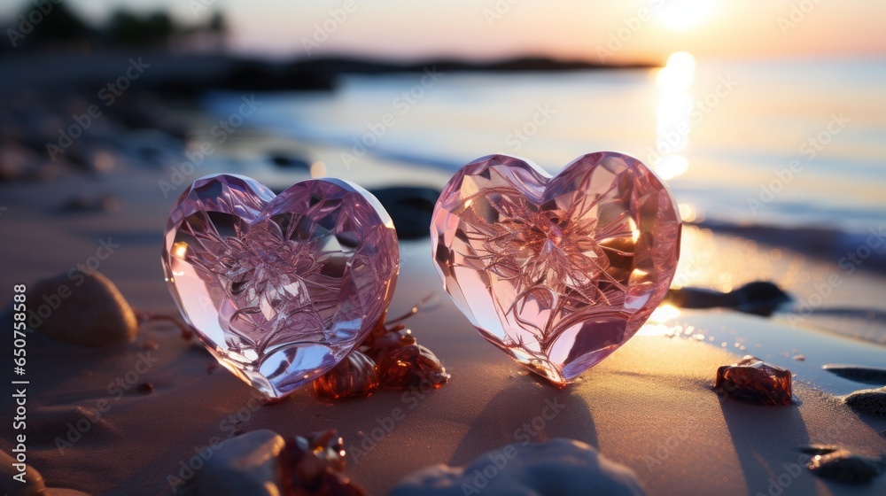 Fototapeta premium On the golden beach there are two transparent light