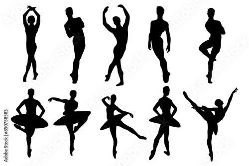 Male And Female Dancing silhouettes Collection. Couple Dance set Ballet photo
