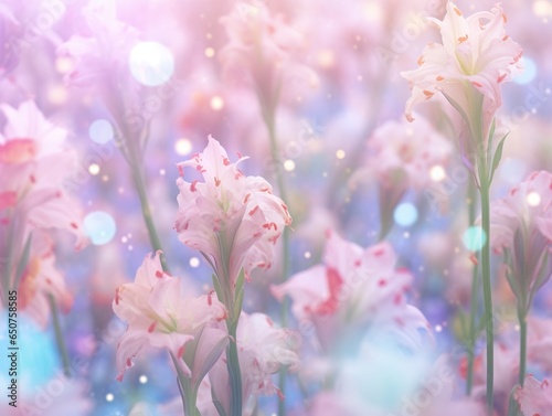 Colorful Pastel Cute Flower Watercolor Background With Bokeh Light. Wallpaper. Valentine's Day Banner. Abstract. Rainbow. Winter. Christmas. Generative AI © Wasin